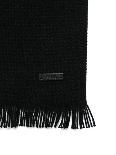 Hugo Boss Mens Black Branded Knitted Beanie Hat And Scarf Set In Black