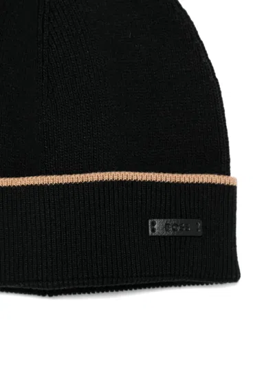 Hugo Boss Mens Black Branded Knitted Beanie Hat And Scarf Set In Black