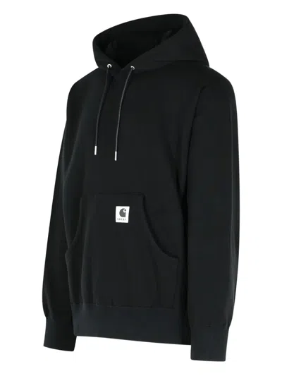 Sacai X Carhartt Wip Logo Patch Hooded Sweatshirt In Black