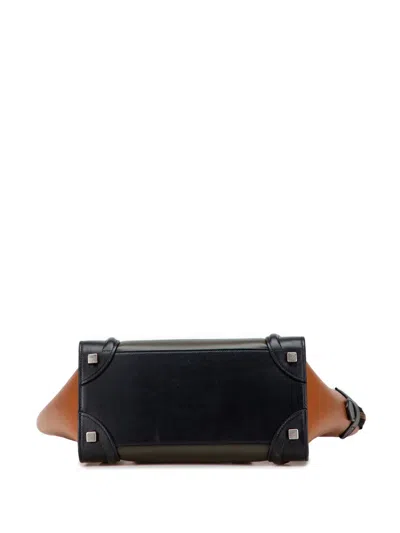 Pre-owned Celine 2015 Micro Tricolor Leather Luggage Tote Bag In Brown