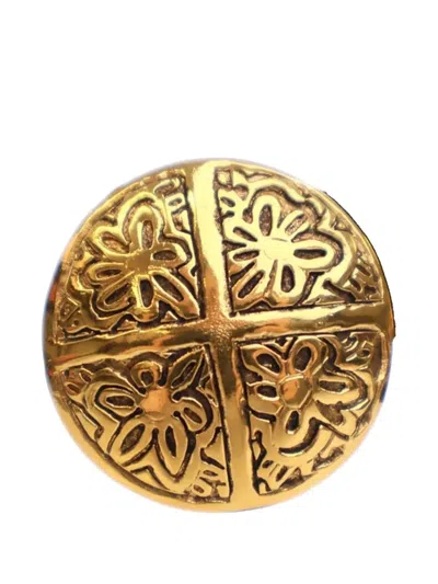 Pre-owned Chanel 20th Century Gold Plated Camellia Cross Dome Clip On Earrings Costume Earrings