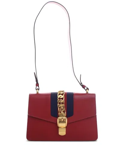 Pre-owned Gucci 2000-2015 Small Leather Sylvie Web Satchel In Red