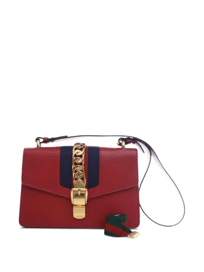 Pre-owned Gucci 2000-2015 Small Leather Sylvie Web Satchel In Red