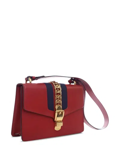 Pre-owned Gucci 2000-2015 Small Leather Sylvie Web Satchel In Red