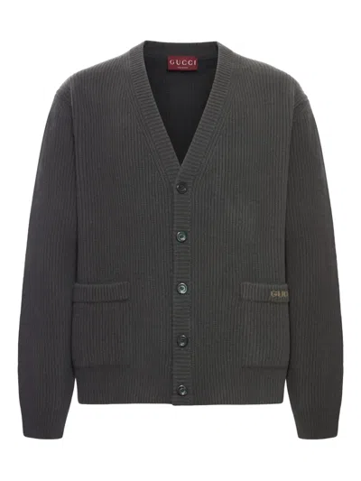 Gucci V-neck Long Sleeve Cardigan Front Pockets In Green
