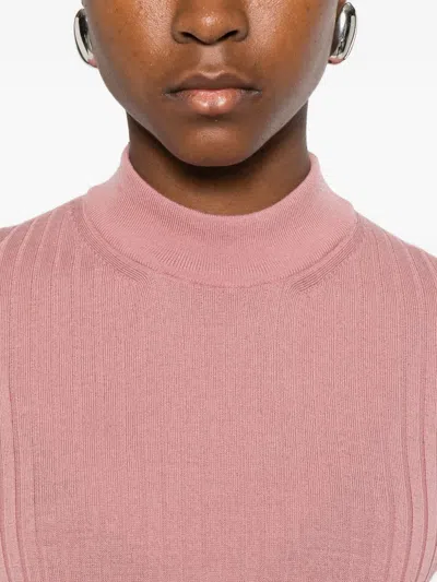 Fendi Knit Pullover With Crew Neck And Ribbed Texture In Pink
