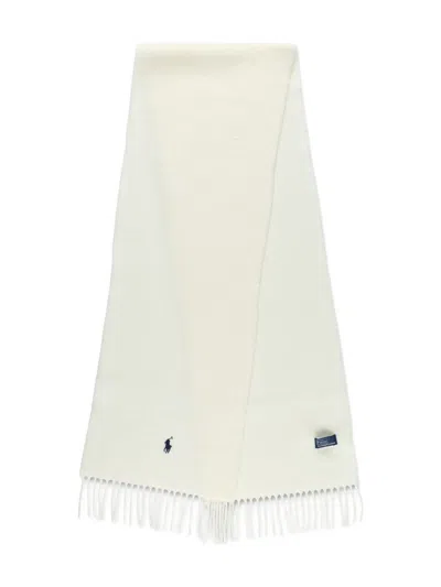 Polo Ralph Lauren Wool Scarf With Fringe Trim And Logo In Neutral