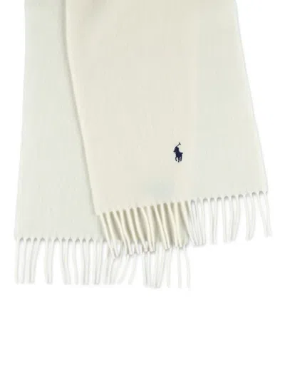 Polo Ralph Lauren Wool Scarf With Fringe Trim And Logo In Neutral