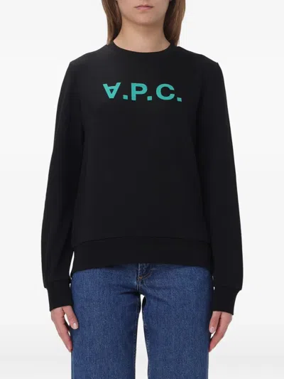 Apc Flocked Logo Crewneck Sweatshirt A.p.c. In Black