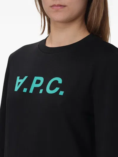 Apc Flocked Logo Crewneck Sweatshirt A.p.c. In Black