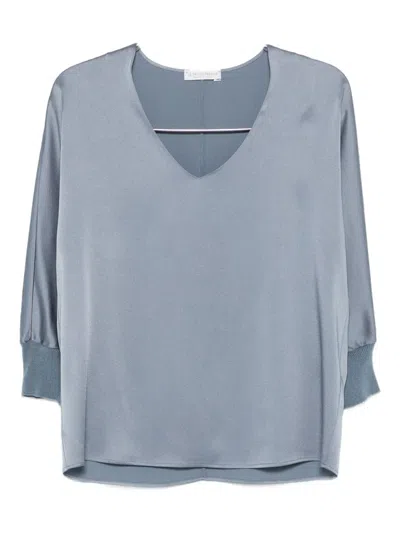 Le Tricot Perugia V-neck Blouse In Blue