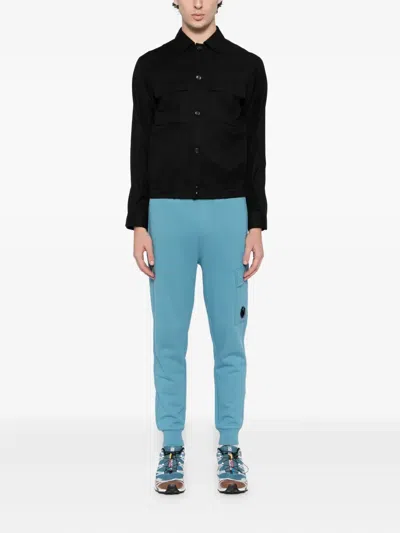 C.p. Company Logo-plaque Cotton Track Pants In Blue