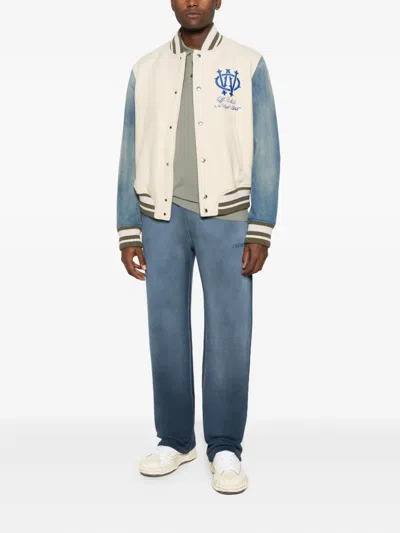 Off-white Ivory Bomber Jacket With Denim Sleeves In Blue