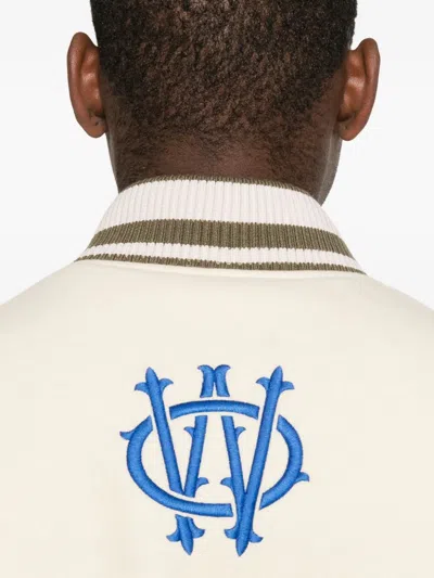 Off-white Ivory Bomber Jacket With Denim Sleeves In Blue