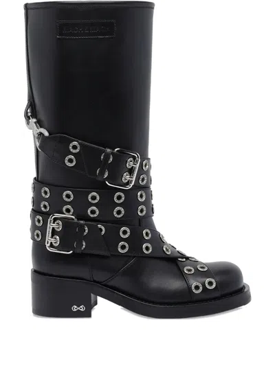 Mach&mach Vintage Leather Combat Ankle Boots With Buckles In Black
