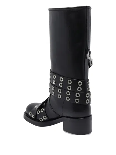 Mach&mach Vintage Leather Combat Ankle Boots With Buckles In Black