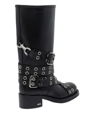 Mach&mach Vintage Leather Combat Ankle Boots With Buckles In Black