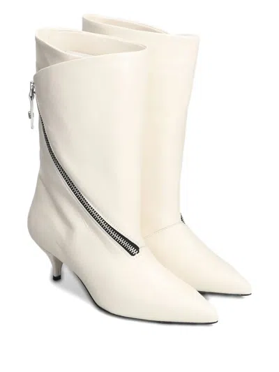 Alchimia High Heels Ankle Boots In Beige Leather In White