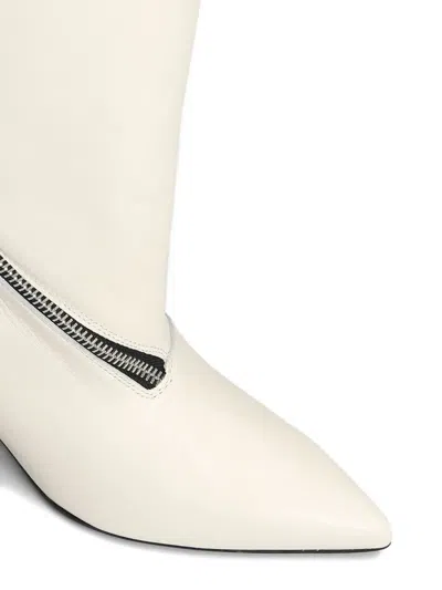 Alchimia High Heels Ankle Boots In Beige Leather In White