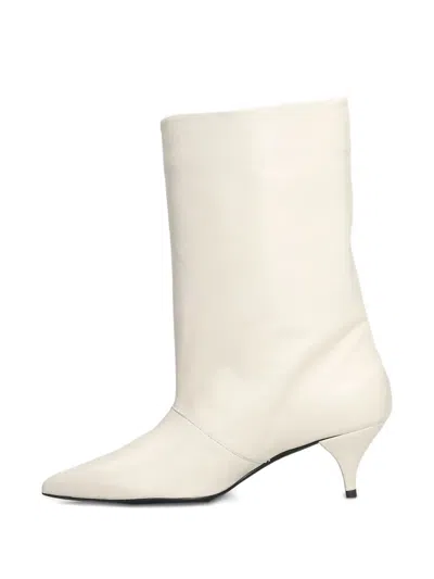 Alchimia High Heels Ankle Boots In Beige Leather In White