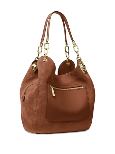 Michael Kors Lillie Large Suede Shoulder Bag In Brown