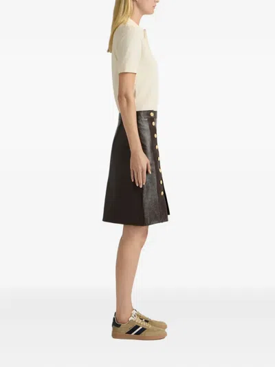 Bally High Waist Leather Midi Skirt With Buttons In Brown