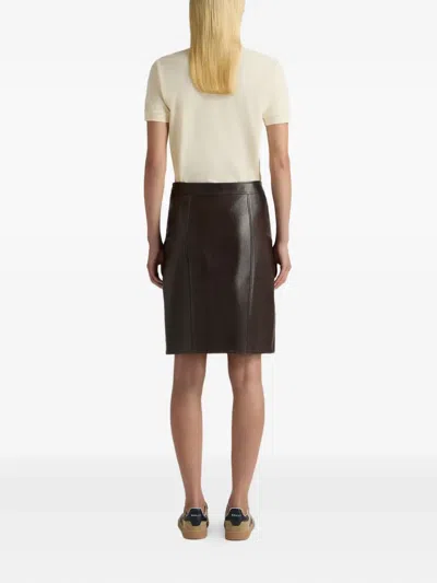 Bally High Waist Leather Midi Skirt With Buttons In Brown