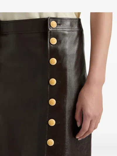 Bally High Waist Leather Midi Skirt With Buttons In Brown