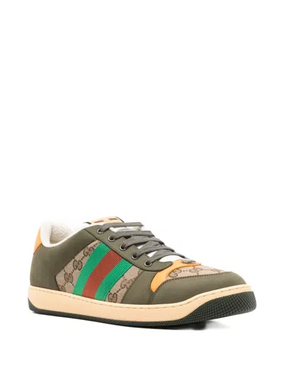 Gucci Men Screener Low-top Leather And Gg Supreme Fabric Sneakers In Multi
