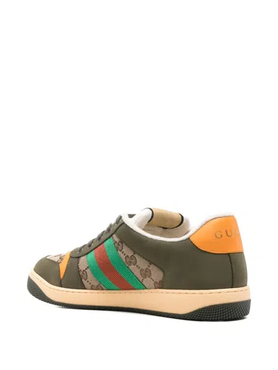 Gucci Men Screener Low-top Leather And Gg Supreme Fabric Sneakers In Multi