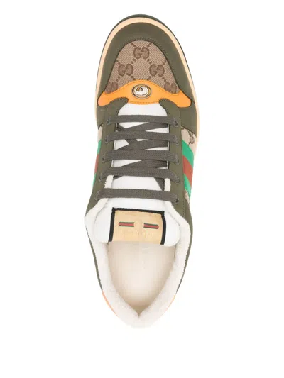 Gucci Men Screener Low-top Leather And Gg Supreme Fabric Sneakers In Multi