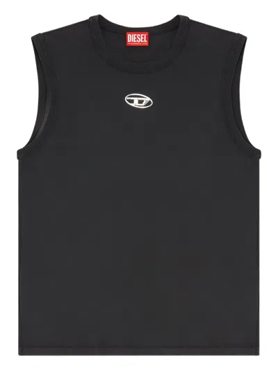 Diesel T-bisco-iod Black Sleeveless Top With Logo Detail On The Front In Cotton Man In Metallic