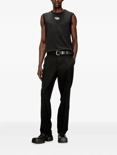 Diesel T-bisco-iod Black Sleeveless Top With Logo Detail On The Front In Cotton Man In Metallic