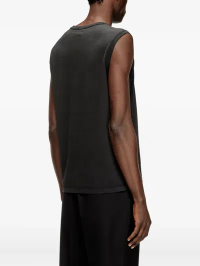Diesel T-bisco-iod Black Sleeveless Top With Logo Detail On The Front In Cotton Man In Metallic