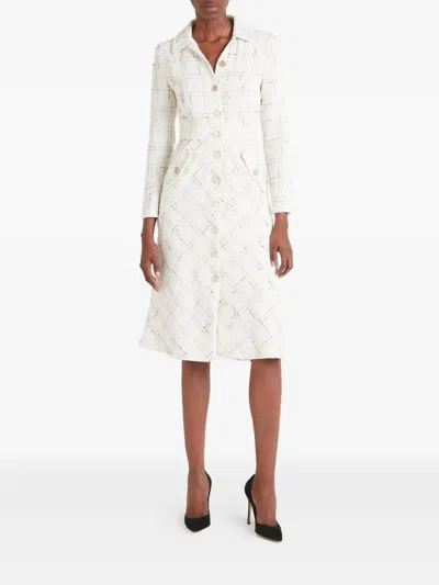 Temperley London Colonel Check-pattern Button-front Midi Dress In White