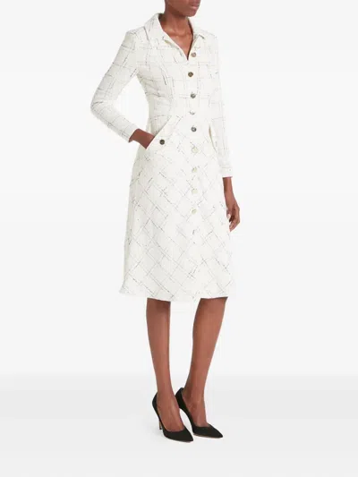 Temperley London Colonel Check-pattern Button-front Midi Dress In White