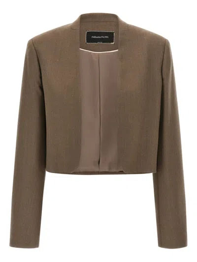 Fabiana Filippi Cropped Pinstripe Jacket In Brown