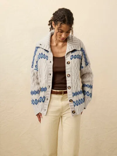 Faherty Highland Fair Isle Cardigan Lakeside Fair Isle Snow In White