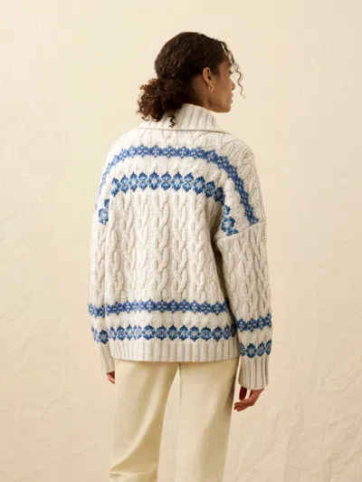 Faherty Highland Fair Isle Cardigan Lakeside Fair Isle Snow In White