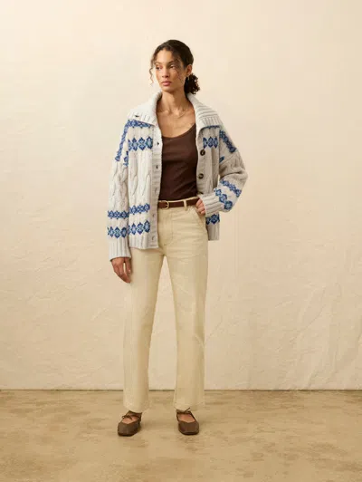 Faherty Highland Fair Isle Cardigan Lakeside Fair Isle Snow In White