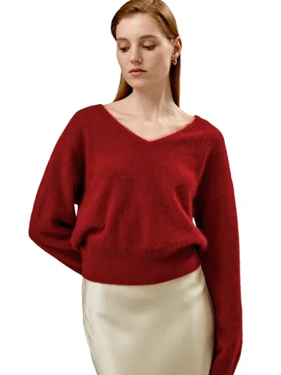 Lilysilk Cropped V-neck Cashmere Sweater For Women In Red