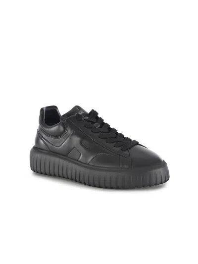 Hogan Monochromatic Low-top Sneakers With Ridged Rubber Sole In Black
