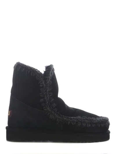 Mou Eskimo 18 Low Heels Ankle Boots In Black Suede In Black