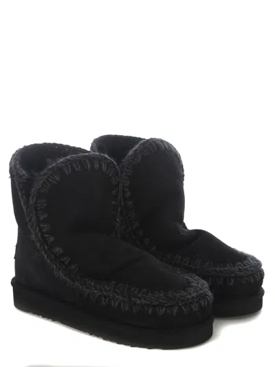 Mou Eskimo 18 Low Heels Ankle Boots In Black Suede In Black