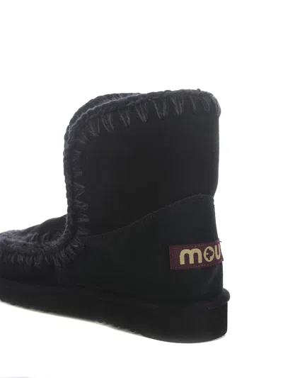 Mou Eskimo 18 Low Heels Ankle Boots In Black Suede In Black