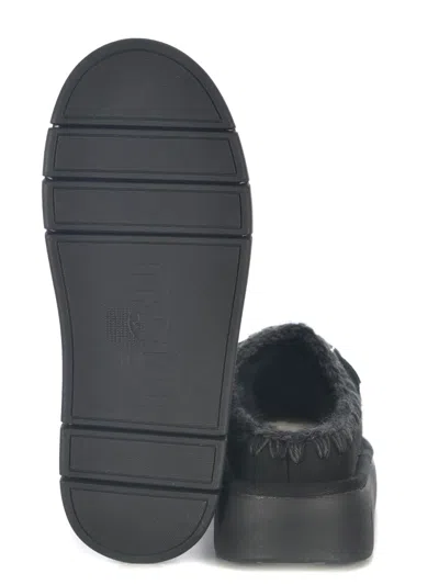 Mou Bounce Black Mules With Logo Lettering And Open Rear In Suede Woman In Black