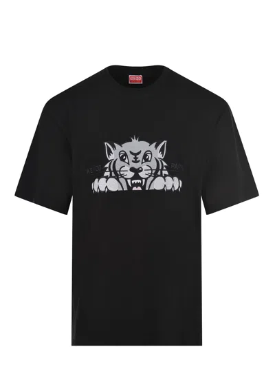 Kenzo Graphic Print Crew Neck Cotton T-shirt In Black