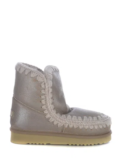 Mou Eskimo 18 Low Heels Ankle Boots In Beige Leather In Gray