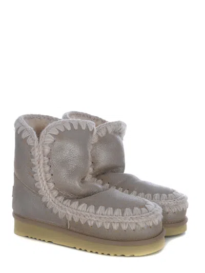 Mou Eskimo 18 Low Heels Ankle Boots In Beige Leather In Gray
