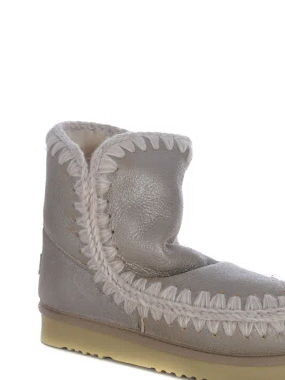 Mou Eskimo 18 Low Heels Ankle Boots In Beige Leather In Gray